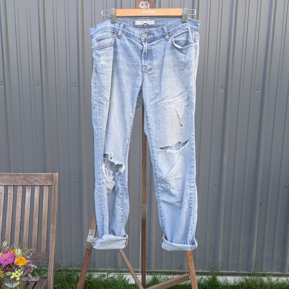 J Brand Light Blue Distressed Boyfriend Jeans